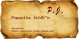 Popovits Jolán névjegykártya